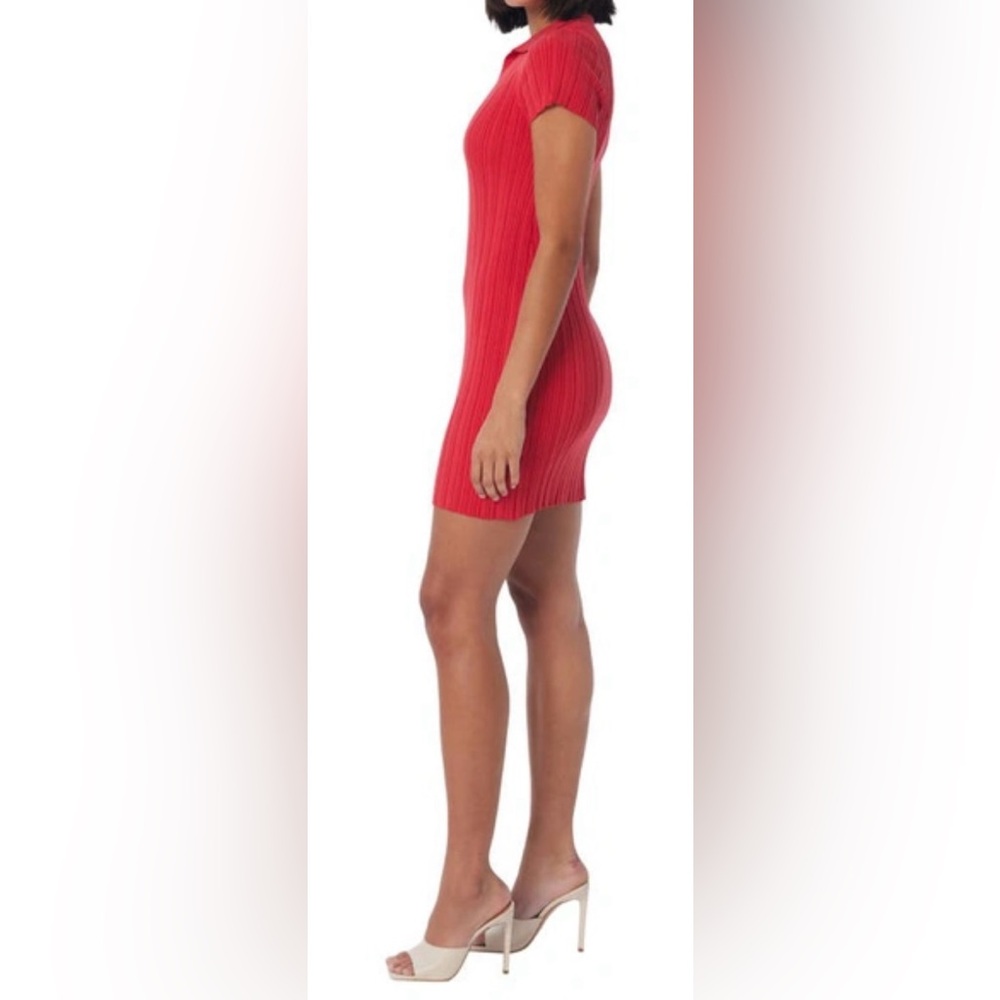 Red Ribbed Mini Dress - Picture 2 of 4